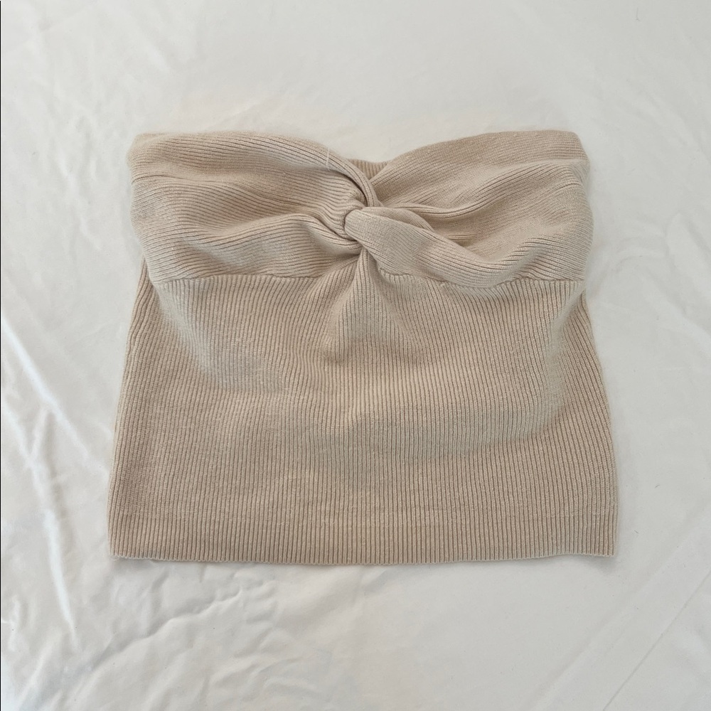 Strapless Twist Knit Tube Top Sweater - Cream